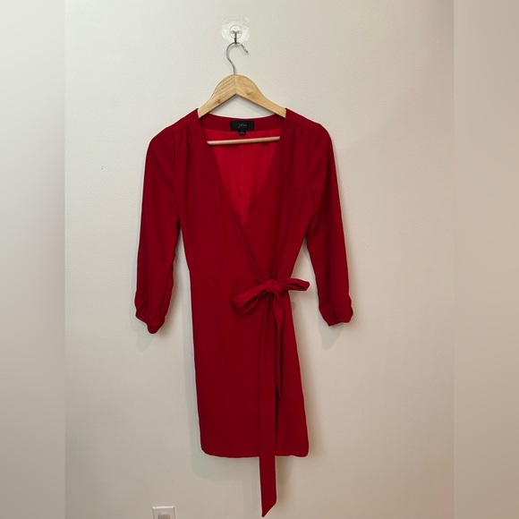 J Crew Classic Red wrap v neck mini dress size 0 - Picture 3 of 7